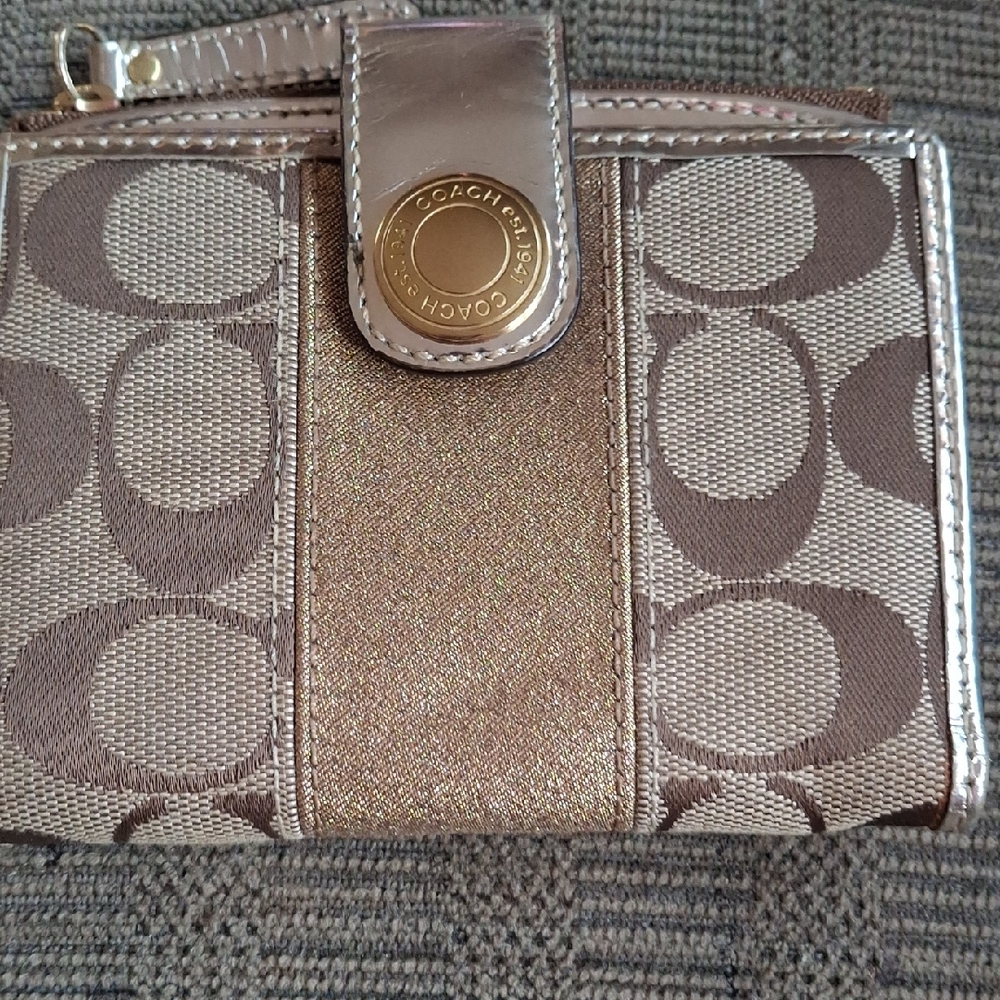 Coach Metallic Gold and Brown Canvas Wallet
